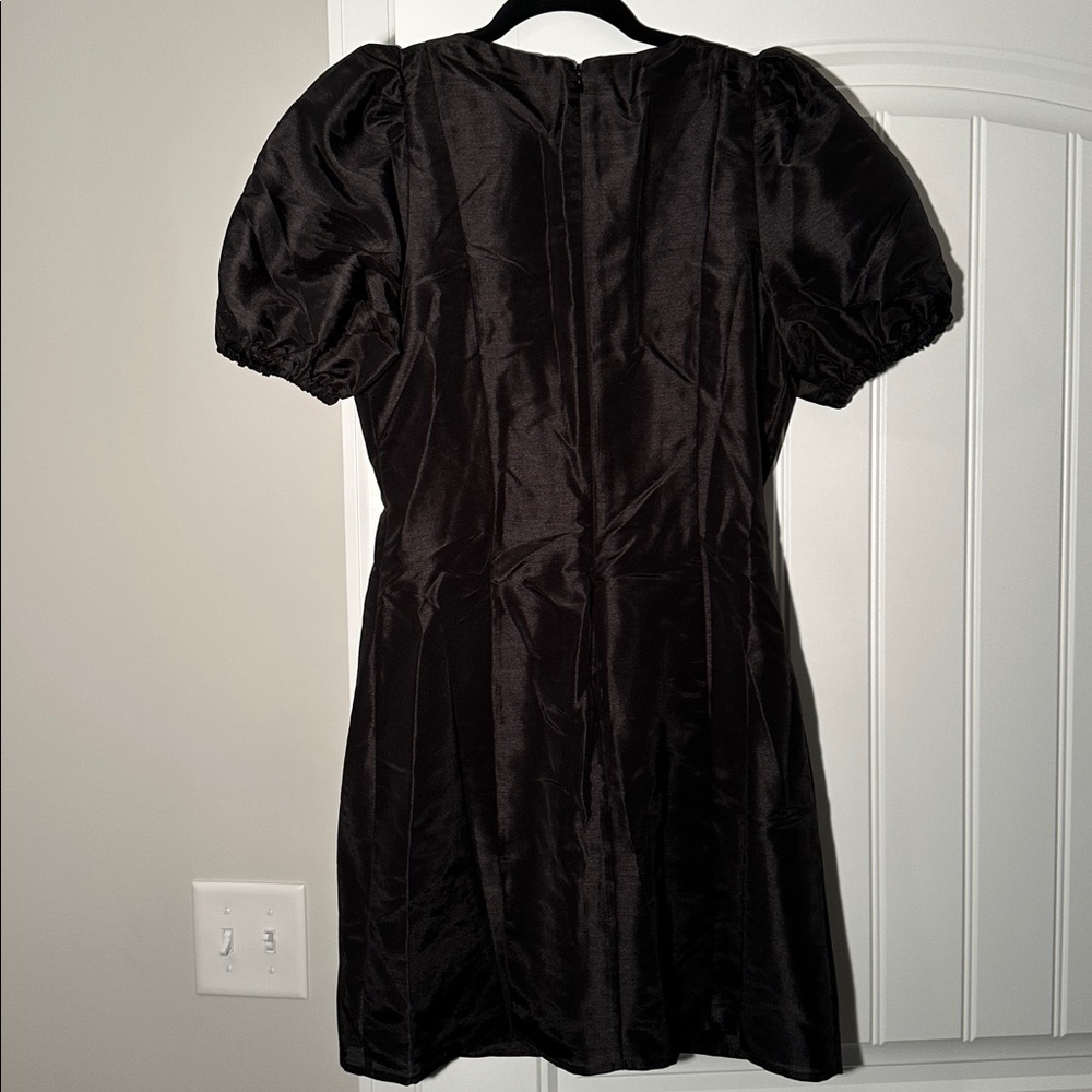 Anthropologie Hutch Cove Black Boat Neck Button Front Puff Sleeve Mini Dress - Picture 7 of 9